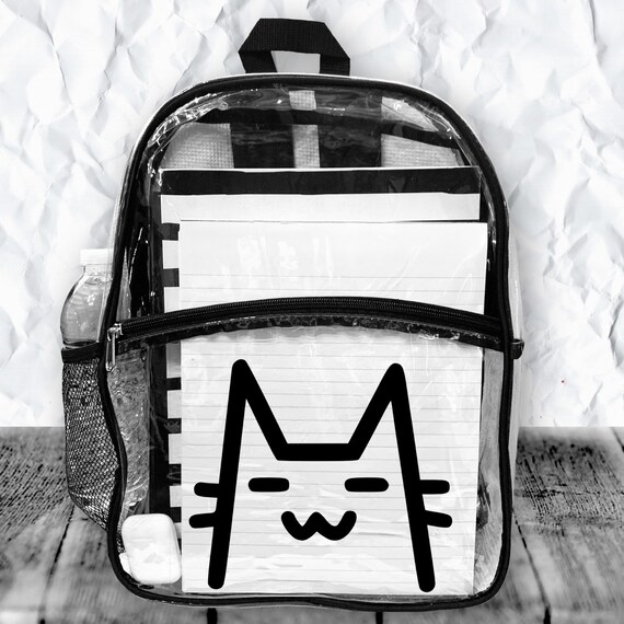 Peeking Kitty Cat Emoticon Clear Backpack for Adults or Kids 15 Clear Cute Little Cat Backpack Kaomoji Kitty Backpack