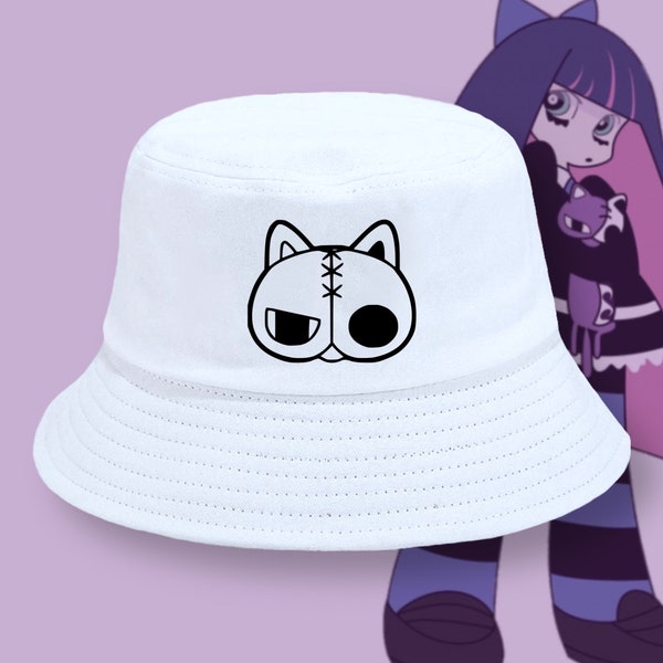 Panty and Stocking Honekoneko Bucket Hat | Creepy Kitty Black and White Bucket Hat | Anime Old School Bucket Cap | Panty & Stocking Anime |