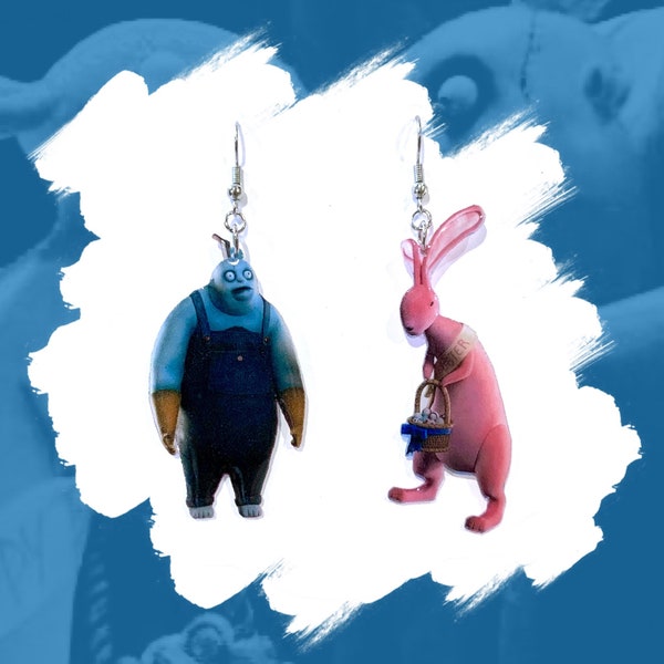 Nightmare Before Christmas Behemoth & Easter Bunny Dangle Earrings | Spooky Easter Earrings | Creepy Goth Easter Earrings |