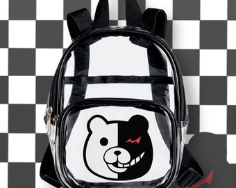 Monokuma Bear Hope & Despair Clear Mini Backpack | 8” Clear Anime Gaming Backpack |Daganronpa Bear Backpack |