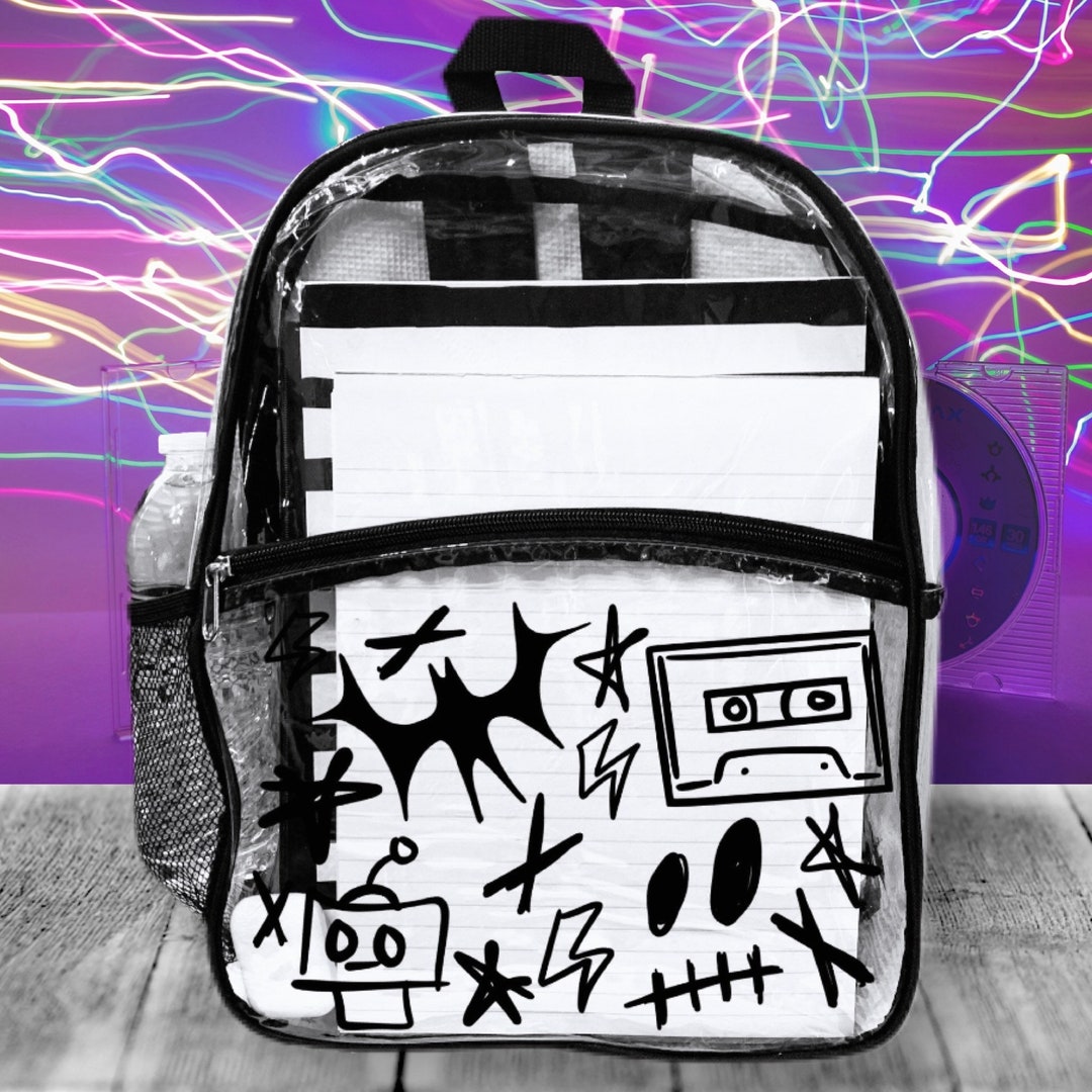 90s Punk Emo Doodles Backpack for Adults or Kids 15 Creepy Cute Clear