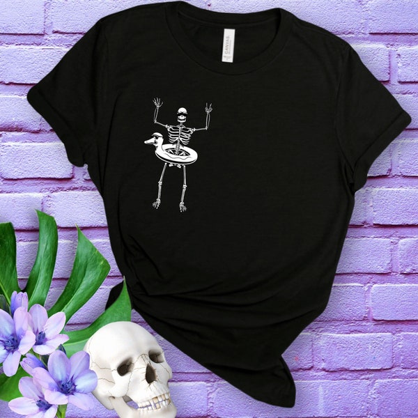 Skeleton in a Floatie Summer Goth Tank | Creepy Summer Spooky Horror Shirt | Spooky Summer Vibes Gothcore Tank Top |