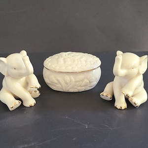 Lenox Elephant Collection of Two Figurines and a Trinket Box