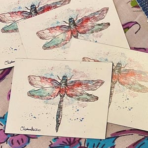 Watercolor and Ink Small Art Print - Dragonfly - STICKER