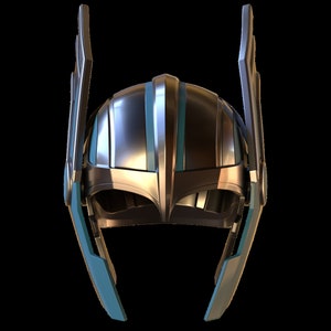 May include: A silver helmet with blue accents and a winged design. The helmet has a sleek, futuristic look.