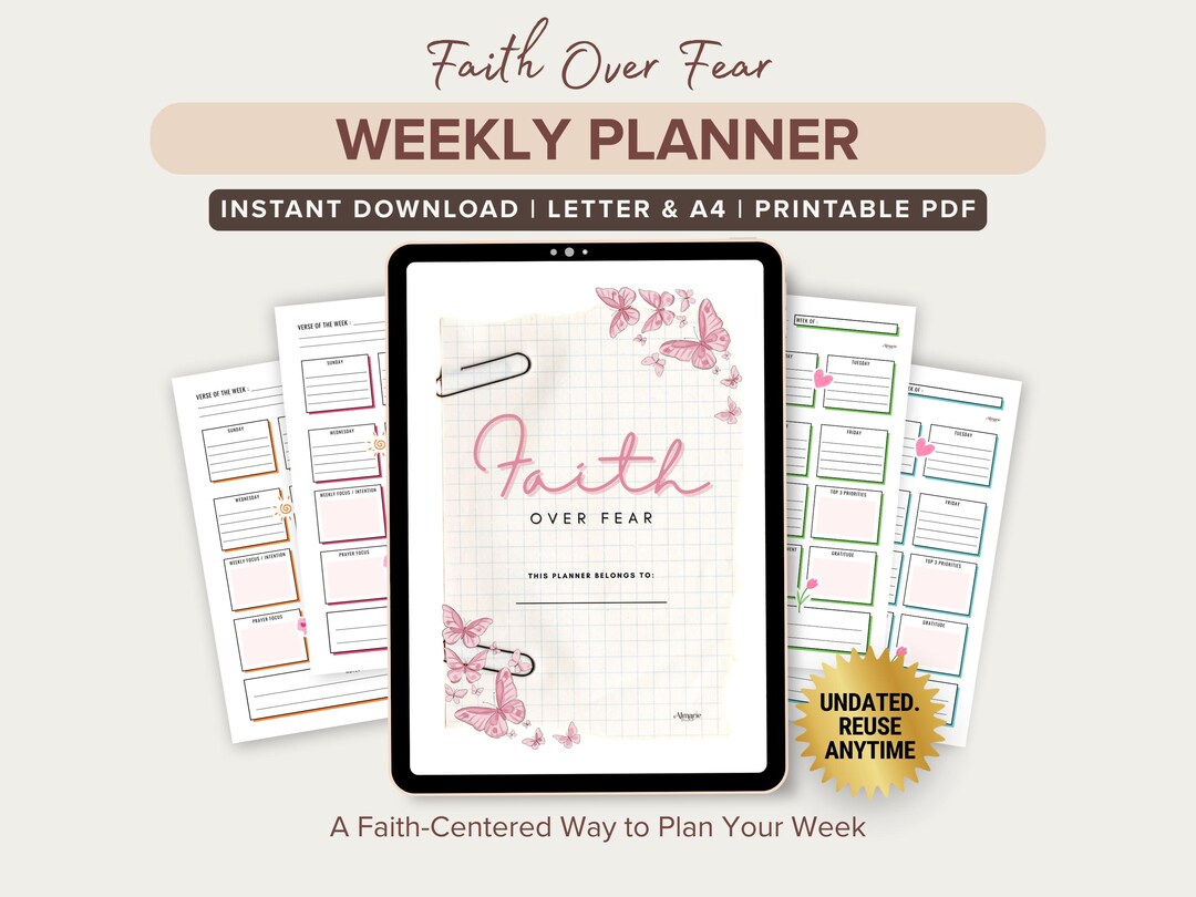 Christian Weekly Planner Printable for Women | Faith Over Fear Planner ...