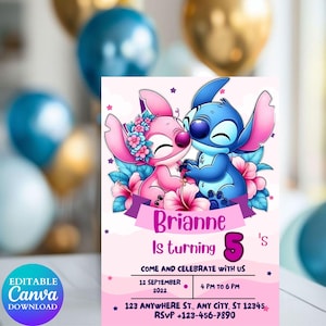 Stitch and Angel Birthday Invitation: Editable & Printable Template – Beautiful Invitation for Your Little One's Birthday, Kids Party Invite
