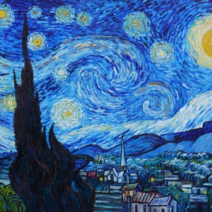 Starry Night - Vincent van Gogh 30&quot;x36&quot; hand-painted oil painting reproduction, famous artwork, night landscape, home décor