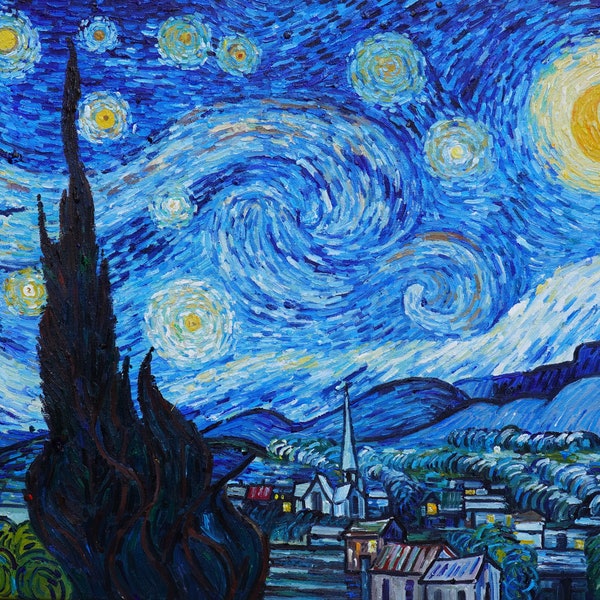 Starry Night - Vincent van Gogh 30"x36" hand-painted oil painting reproduction, famous artwork, night landscape, home décor