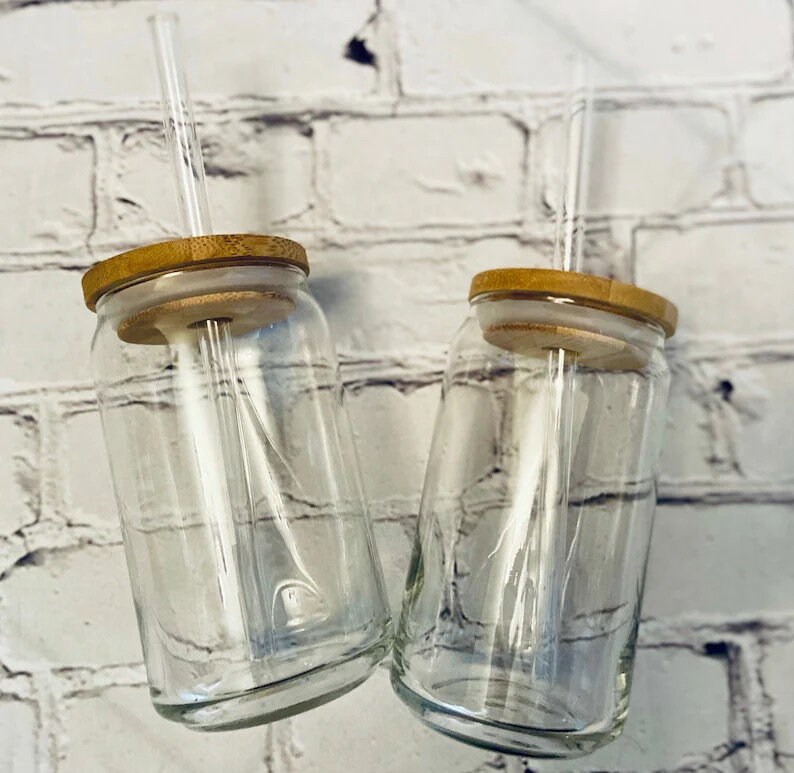 Blank Libbey Beer Can Glass Bamboo Lid Glass Straw 16oz 20oz Bulk