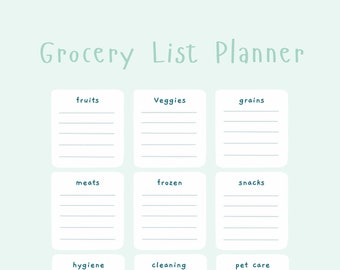 Weekly Grocery Shopping List, Printable, Shopping List Fillable, Grocery Checklist, Grocery Shopping, Shopping list, Meal Planner List