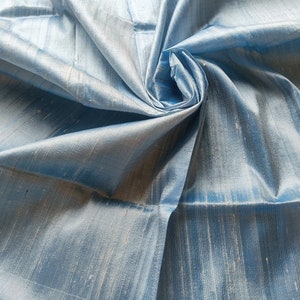 Pure Dual Tone Ivory and Blue 100 percent Dupioni Silk Fabric/ Rae Dupioni Silk Fabric/ Sold by Half Yard/ Drape Blouse Dress Craft