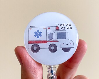 Wee Woo Wee Woo Ambulance Badge Reel, Emergency Room Badge Reel, Medical, Nurse, Medical Student, Nursing Student, EMS, ICU, RN, Hospital