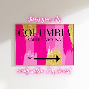 Pink preppy poster, Custom city wall art, Preppy room decor, College apartment decor, Pink teen room, Oxford room, Trendy poster