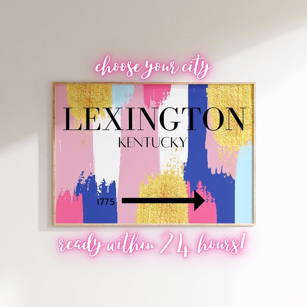 Pink and navy blue preppy poster, Custom city wall art, Preppy room decor, College apartment decor, Pink teen room, Richmond, Trendy poster