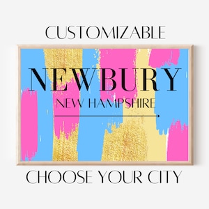 Colorful preppy poster, Custom city wall art, Preppy room decor, College apartment decor, Pink teen room, Custom location art, Trendy poster