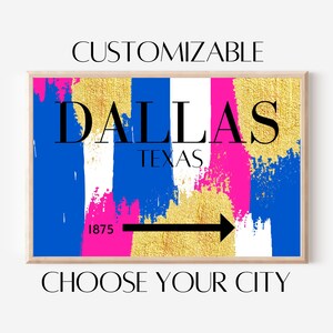 Navy blue and hot pink preppy poster, Custom city wall art, Preppy room decor, College apartment decor, Pink teen room, Trendy poster