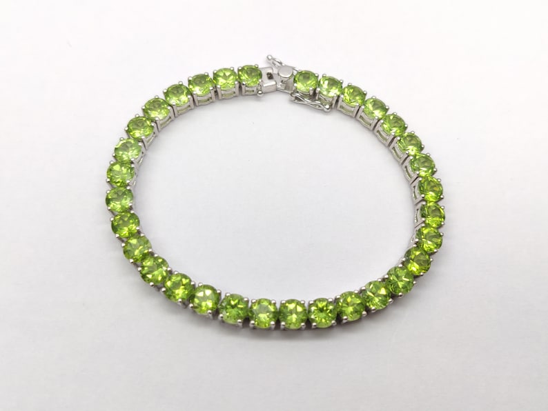 Peridot tennis bracelet, 925 fine shops silver, women wedding jewellery, natural stone , birthstone