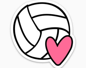 Niedlicher Rosa Beachvolleyball-Herzaufkleber, Club-Volleyballspieler Geschenk, Beachvolleyball-Aufkleber, Wasserflaschenaufkleber