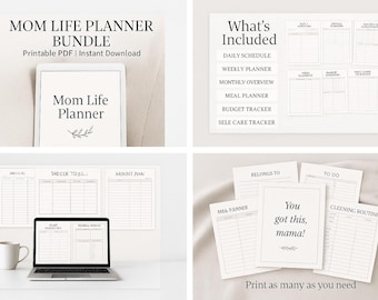 Mom Life Planner Bundle - PDF stampabile, programma giornaliero, budget, piano alimentare, cura di sé, download immediato