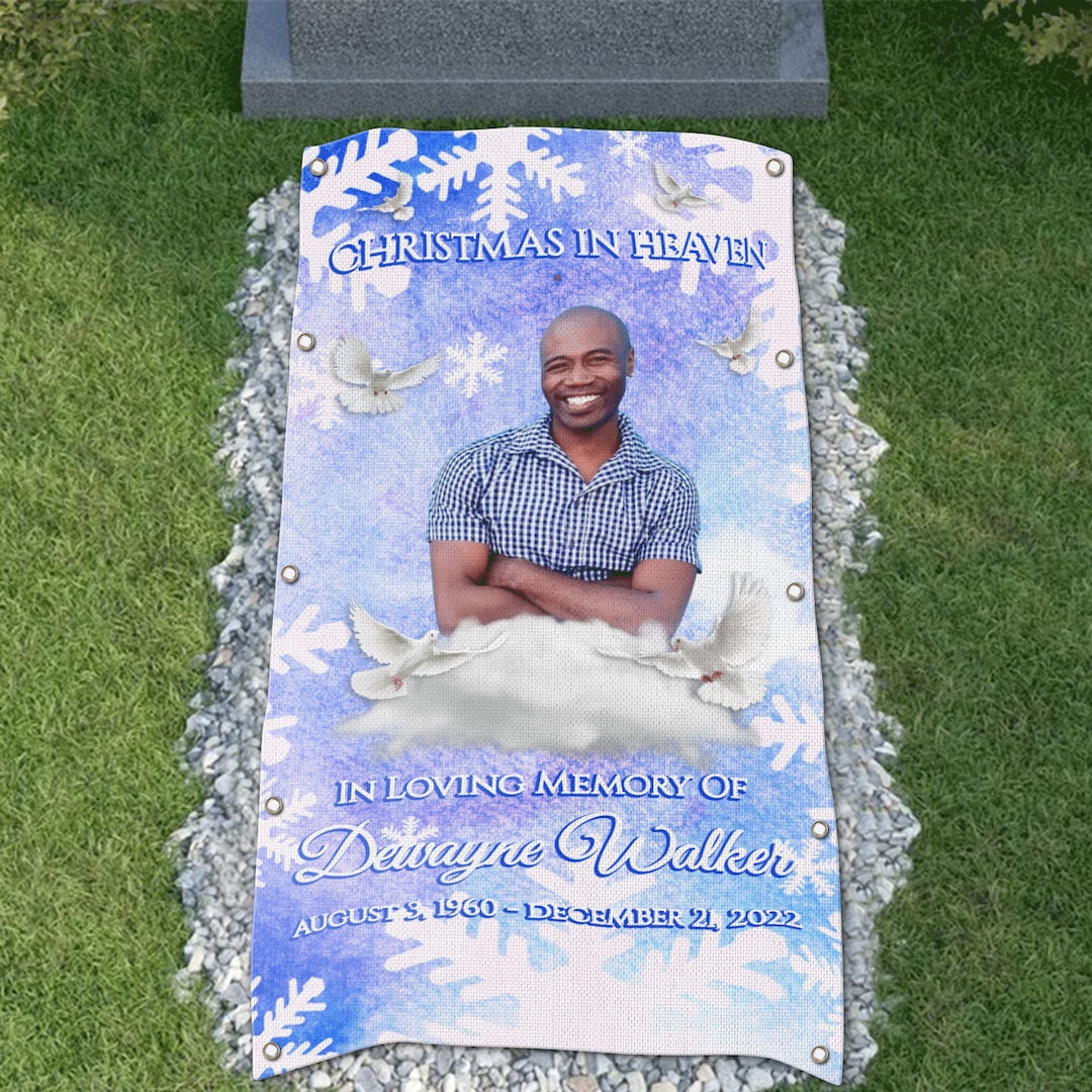Custom Christmas Memorial Grave Blanket. Christmas in Heaven Grave