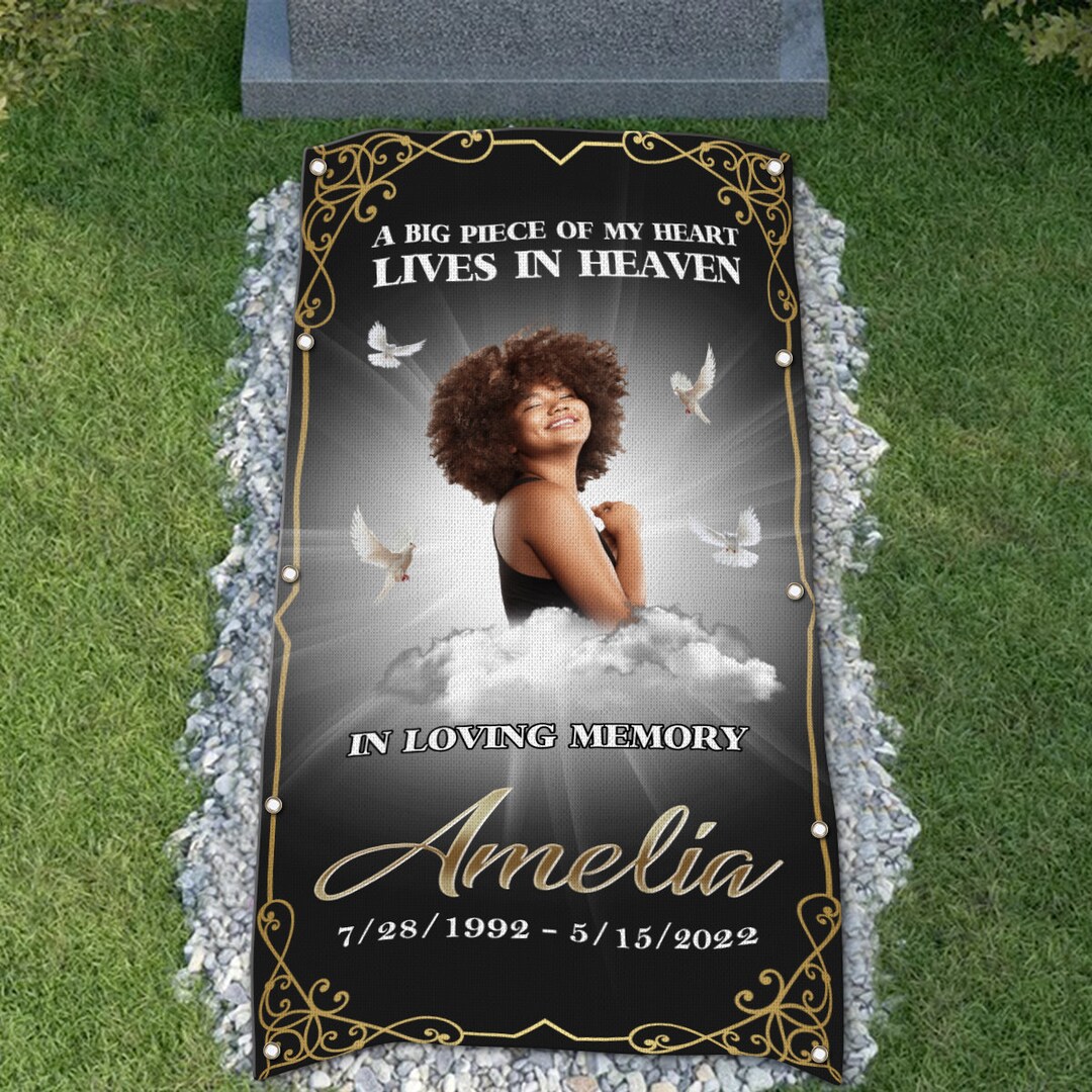 Custom Memorial Grave Blanket. A Big Piece of My Heart Lives in Heaven