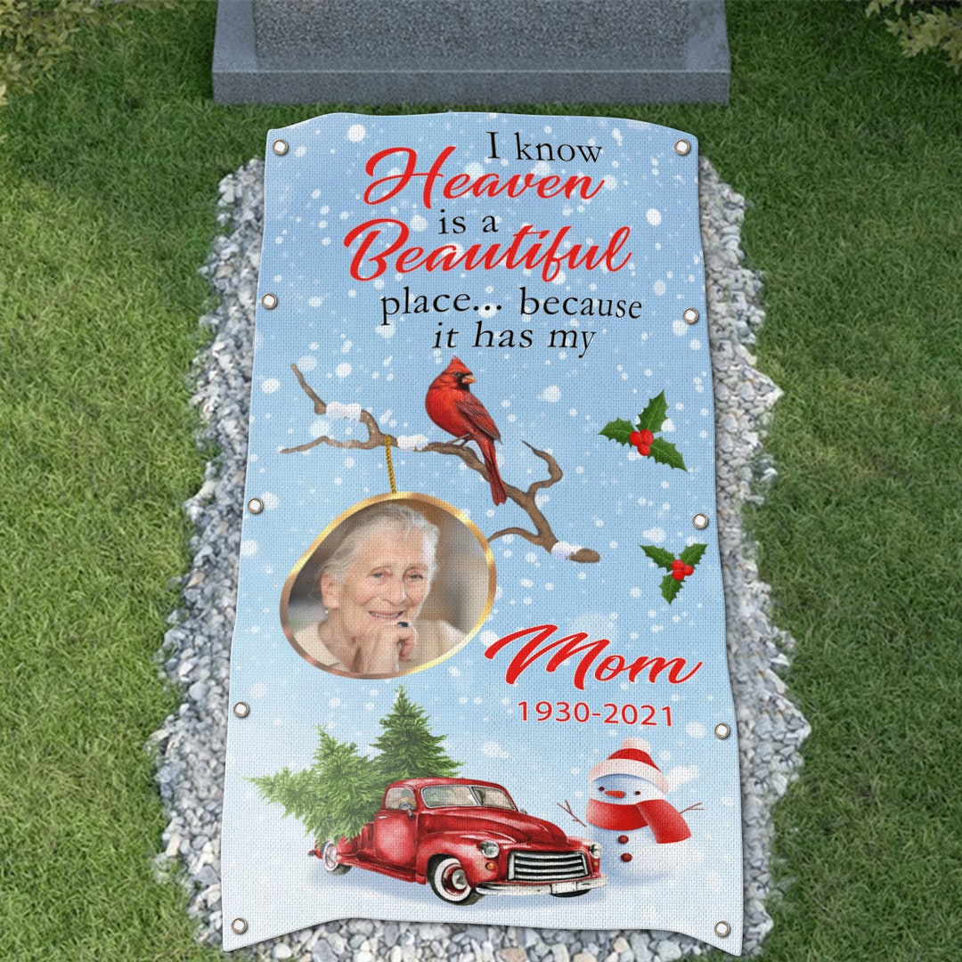 Custom Christmas Memorial Grave Blanket. I Know Heaven is A Beautiful