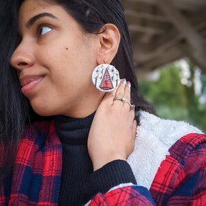 Cozy Christmas Cabin Clay Earrings A Frame Cabin Earrings Holiday Cabin Dangles Handmade Holiday gifts For Her Cabin Aesthetic image 8