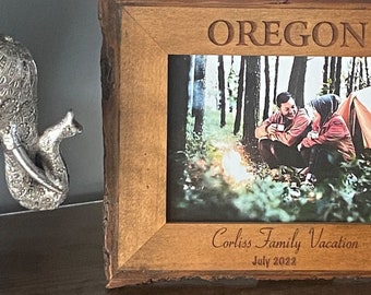 5x7, 8x10, 11x14 Live Edge wood picture frame, natural wood frame, live edge frame, laser engraved rustic photo frame, personalized frame