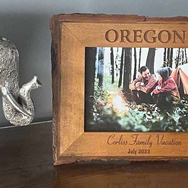 5x7, 8x10, 11x14 Live Edge wood picture frame, natural wood frame, live edge frame, laser engraved rustic photo frame, personalized frame