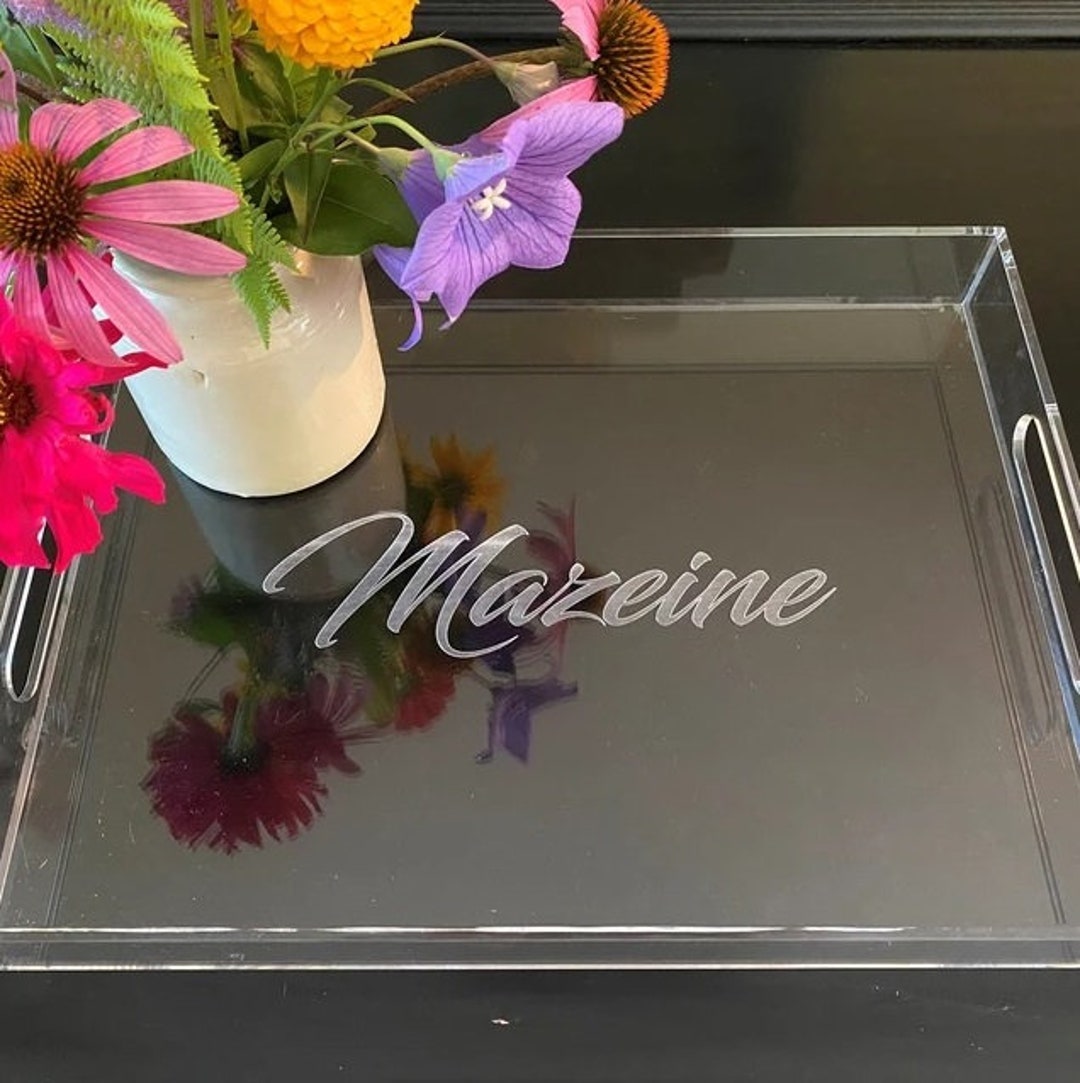 Clear Acrylic Serving Tray With Handles, Personalized Coffee Table Tray