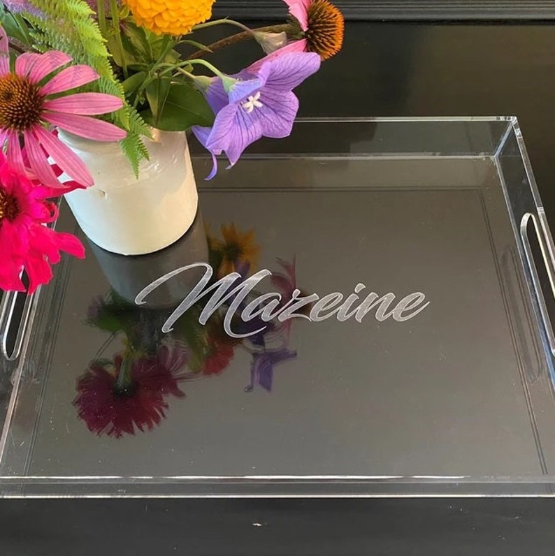 Clear Acrylic Serving Tray With Handles, Personalized Coffee Table Tray