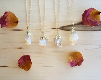 Citrine Crystal Pendant Necklace, 18k Gold Plated Chain