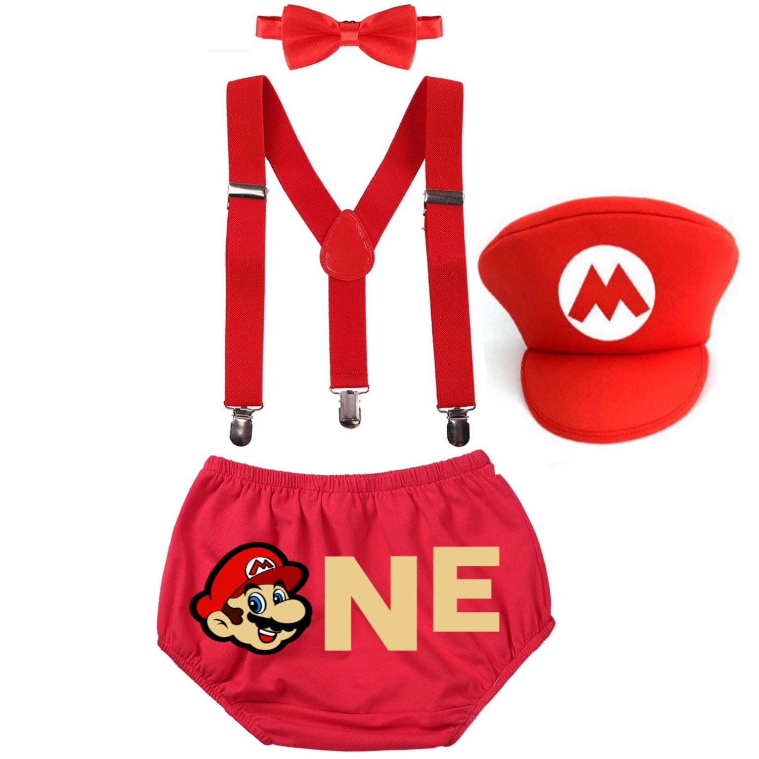Baby Boy Super Mario 1st Birthday Outfit One Super Mario Boy Etsy