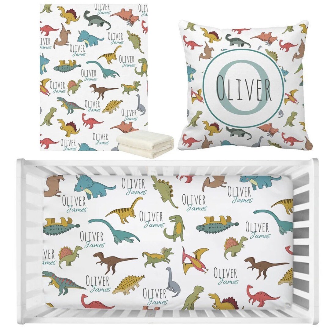 Dinosaur Baby Personalised Cot Crib Bedding Fitted Sheet Blanket