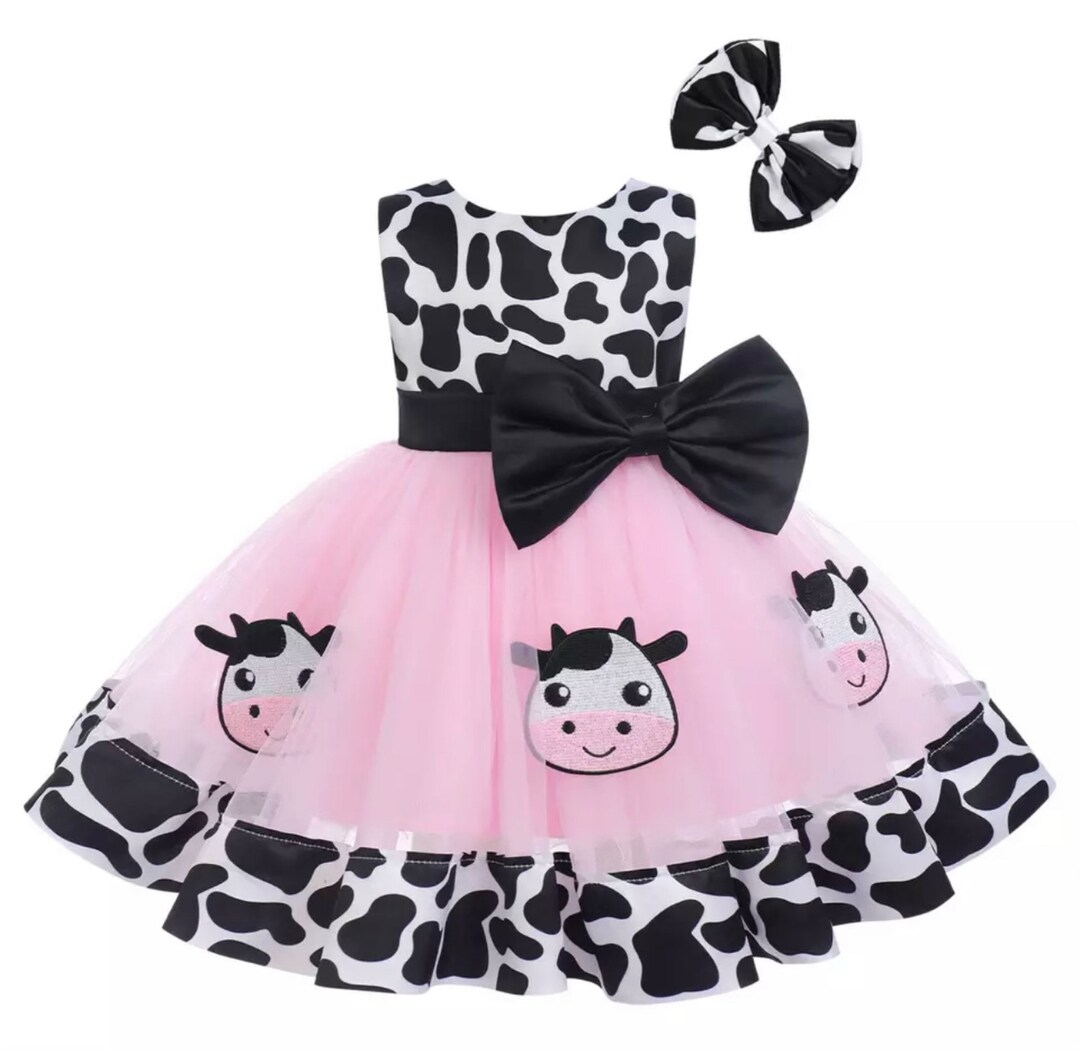 Cow Farmer Baby Girl Birthday Dress Frock Farm Cake Smash Farmer