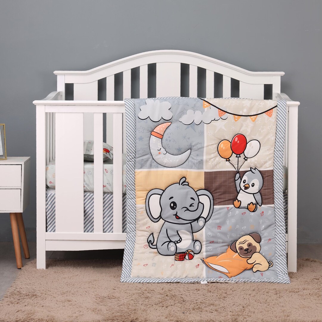 Baby Grey Elephant Cot Bedding Set Fitted Sheet Pillowcase Etsy Australia