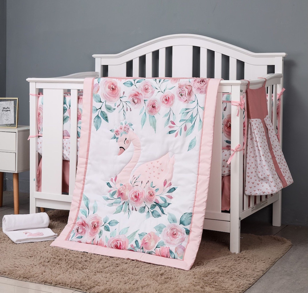 Swan Princess Baby Girl Cot Crib Bedding Set Fitted Sheet Blanket