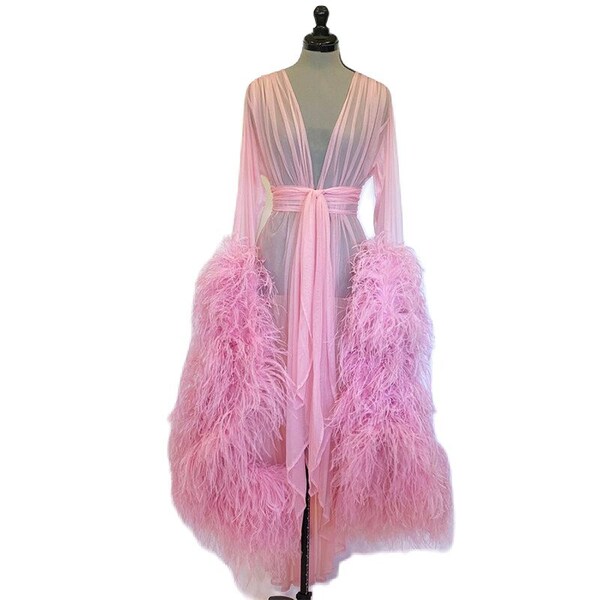 Maternity Dresses Pregnant Gowns Pink Size S Long Sleeves Robe Tulle Puffy Ruffles Bathrobe Dress For Photoshoot Photography