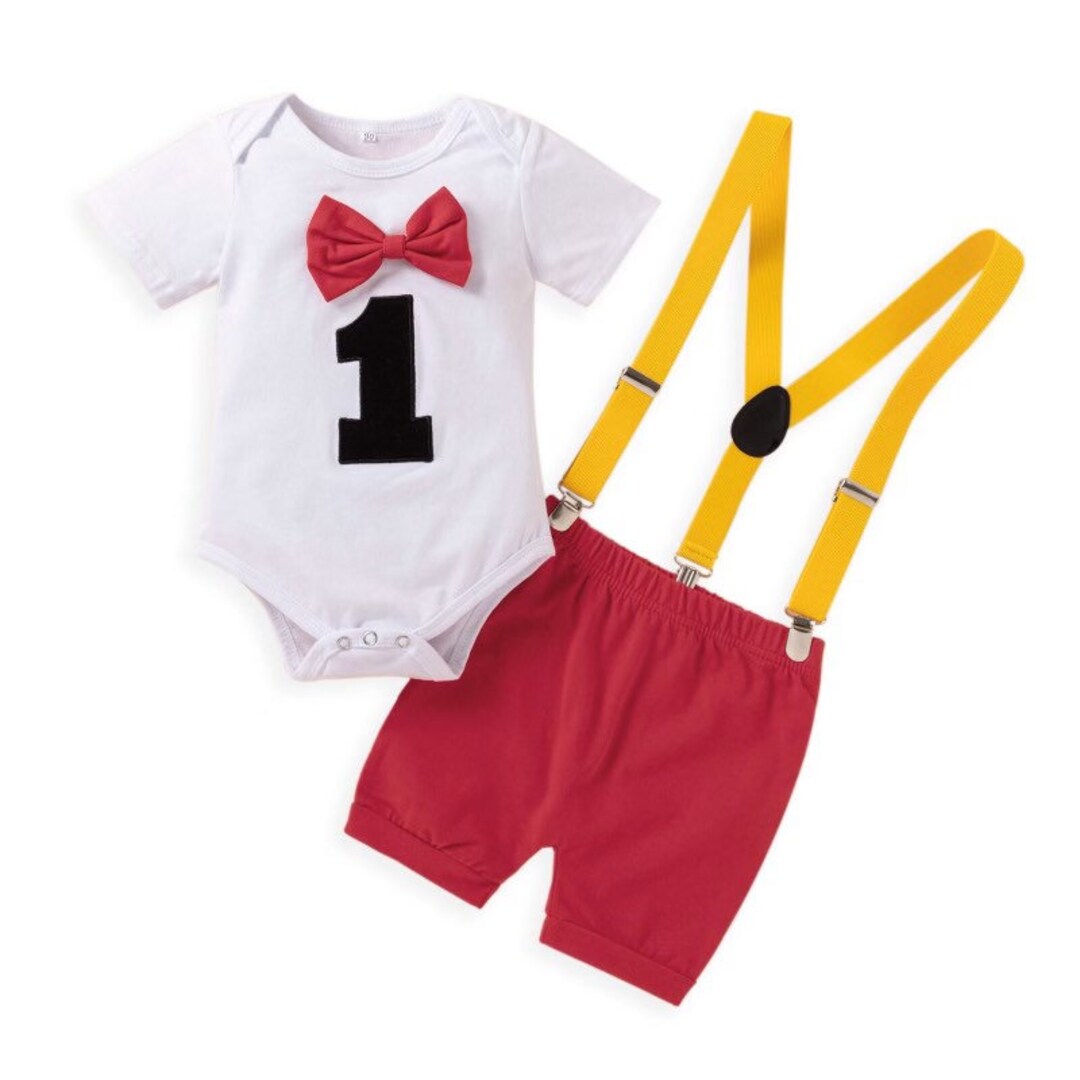 Baby Boy Mickey Mouse Theme 1st Birthday Outfit One Baby Boy Etsy