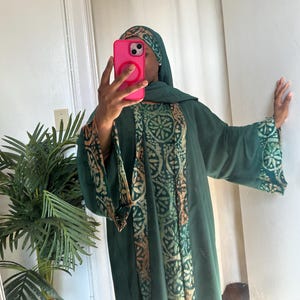 Zestaw Adire Abaya Zielona Gwiazda| Sukienka Adire| Abaya| Abaya otwarta| Rozmiar uniwersalny| Rozmiar 56| Abaya z szyfonu| Modestwear