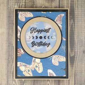 Carte d'anniversaire faite main - Papillons de nuit et lune