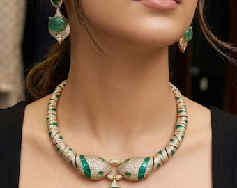 Conjunto de collar nupcial verde esmeralda, joyería dorada llamativa, conjunto de gargantilla para boda, joyería india de lujo, regalo para damas de honor