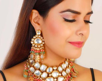 Designer Kundan Choker Set: Green Bridal Jewelry