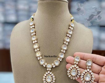 Conjunto de collar y pendientes de moissanita en forma de lágrima, joyería nupcial dorada llamativa