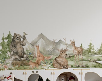 forest wall decal, woodland wall decal, mountain decal, woodland decal, woodland wall stickers, kids wall stickers, kids wall decals