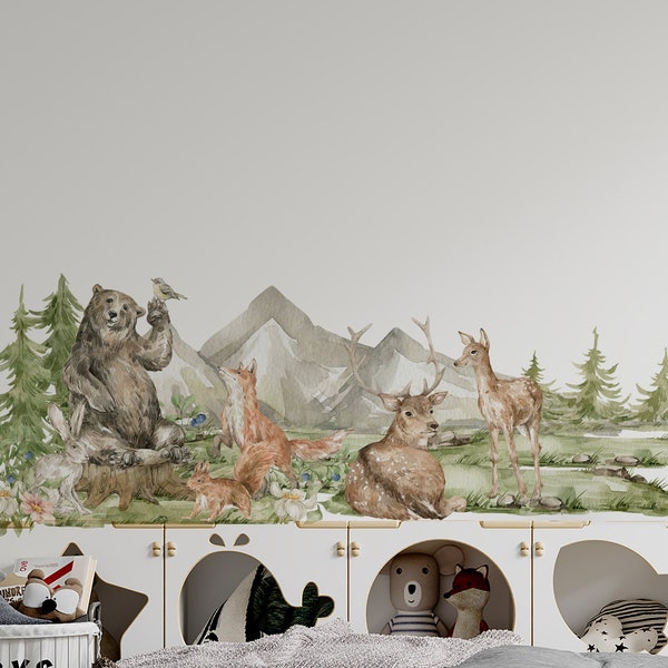 forest wall decal, woodland wall decal, mountain decal, woodland decal, woodland wall stickers, kids wall stickers, kids wall decals