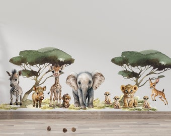 Decoración de habitación infantil con diseño de safari, calcomanías de pared con diseño de safari, calcomanías de pared para habitación infantil, calcomanías de pared autoadhesivas para decoración de habitación infantil.