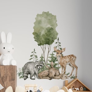 Woodland Nursery Wall Decals, Forest Animals Decal, Peel and Stick, Nursery Wall Decor, Tree Decals,