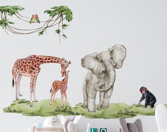 safari wall decal, safari nursery decor, nursery wall decals, peel and stick wall decals nursery room decor